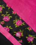 Black Floral Printed Semi Mangalgiri Saree