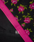Black Floral Printed Semi Mangalgiri Saree