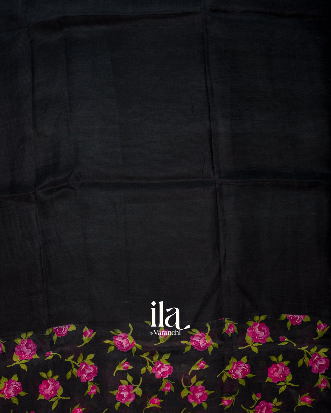 Black Floral Printed Semi Mangalgiri Saree
