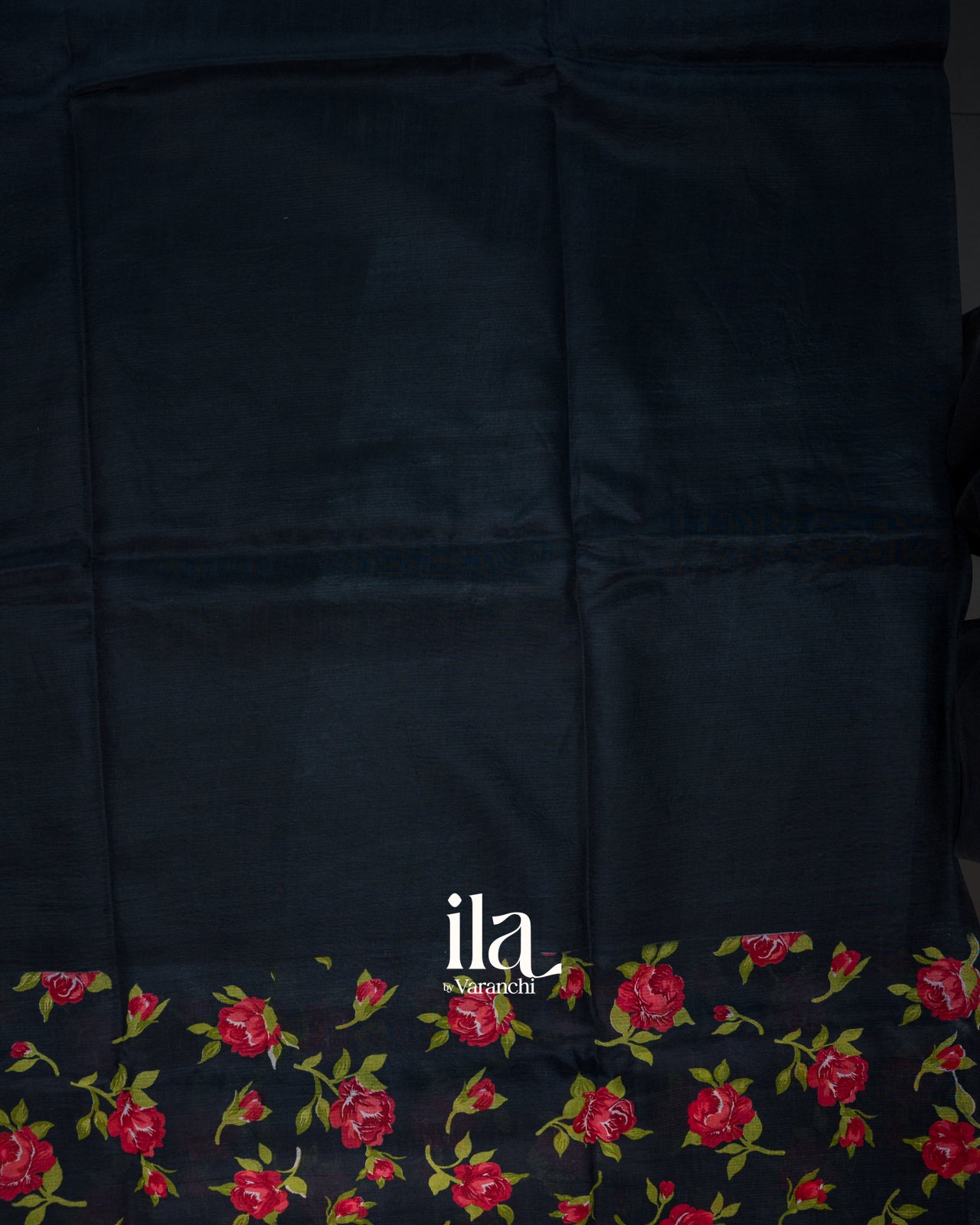 Black Rose Floral Printed Semi Mangalgiri Saree