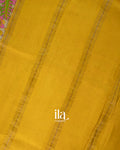 Mustard Yellow Peacock Kalamkari Printed Semi Mangalgiri Saree