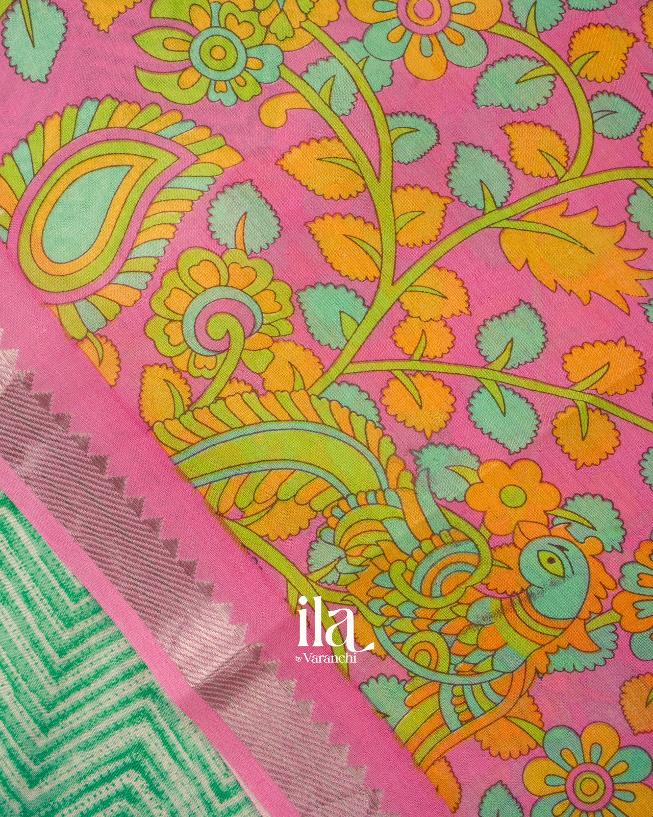 Sea Green Chevron Semi Mangalgiri Saree