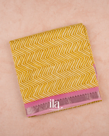 Mustard Yellow Chevron Semi Mangalgiri Saree