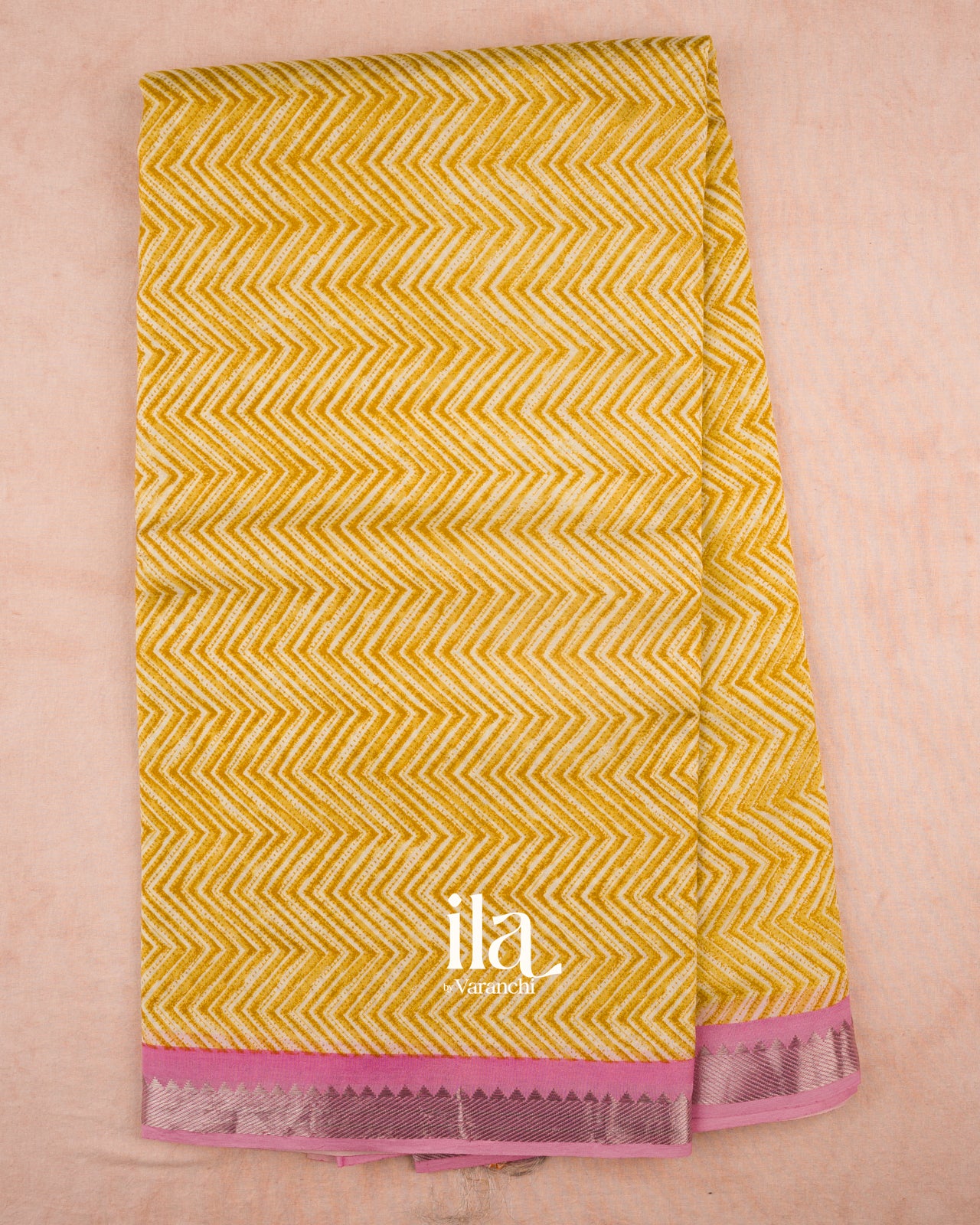 Mustard Yellow Chevron Semi Mangalgiri Saree