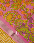 Mustard Yellow Chevron Semi Mangalgiri Saree