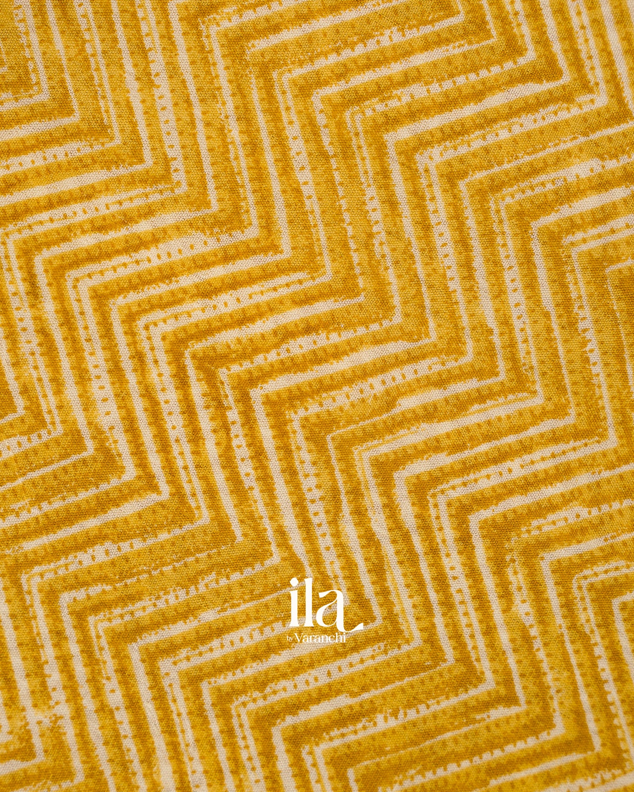 Mustard Yellow Chevron Semi Mangalgiri Saree