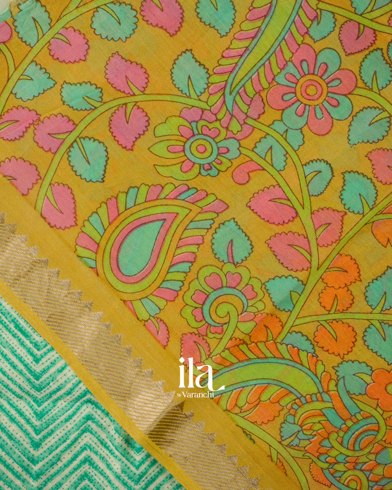 Sea Green Chevron Semi Mangalgiri Saree
