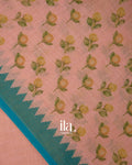 Peach Floral Printed Semi Linen Tissue Saree