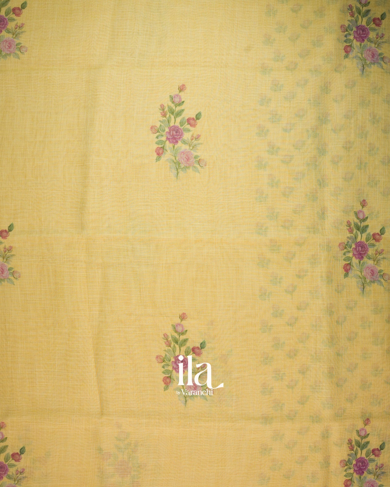 Mustard Floral Printed Semi Linen Tissue Saree