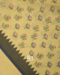 Mustard Floral Printed Semi Linen Tissue Saree