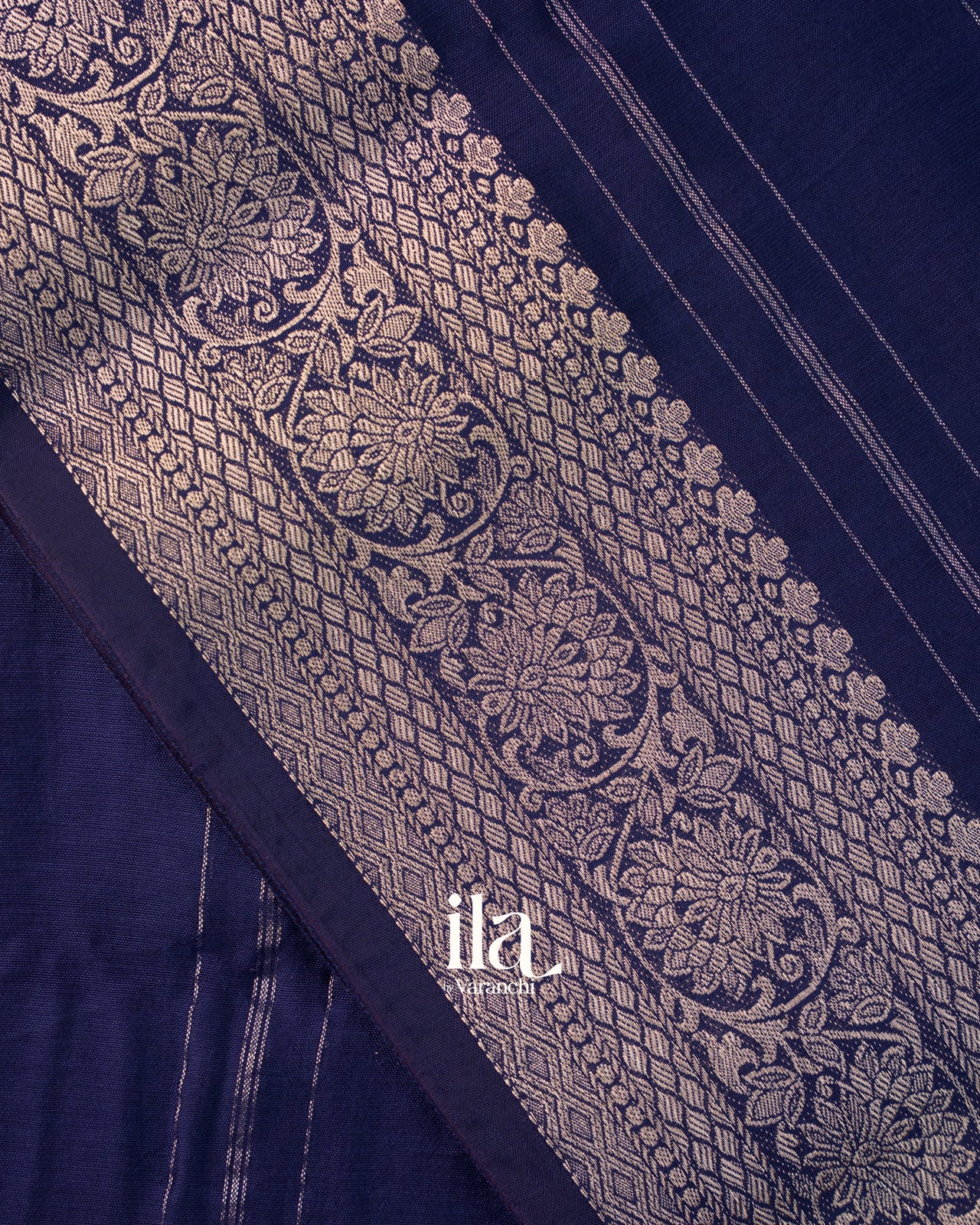 Navy Blue Striped Assam Silk Saree