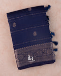 Navy Blue Striped Assam Silk Saree