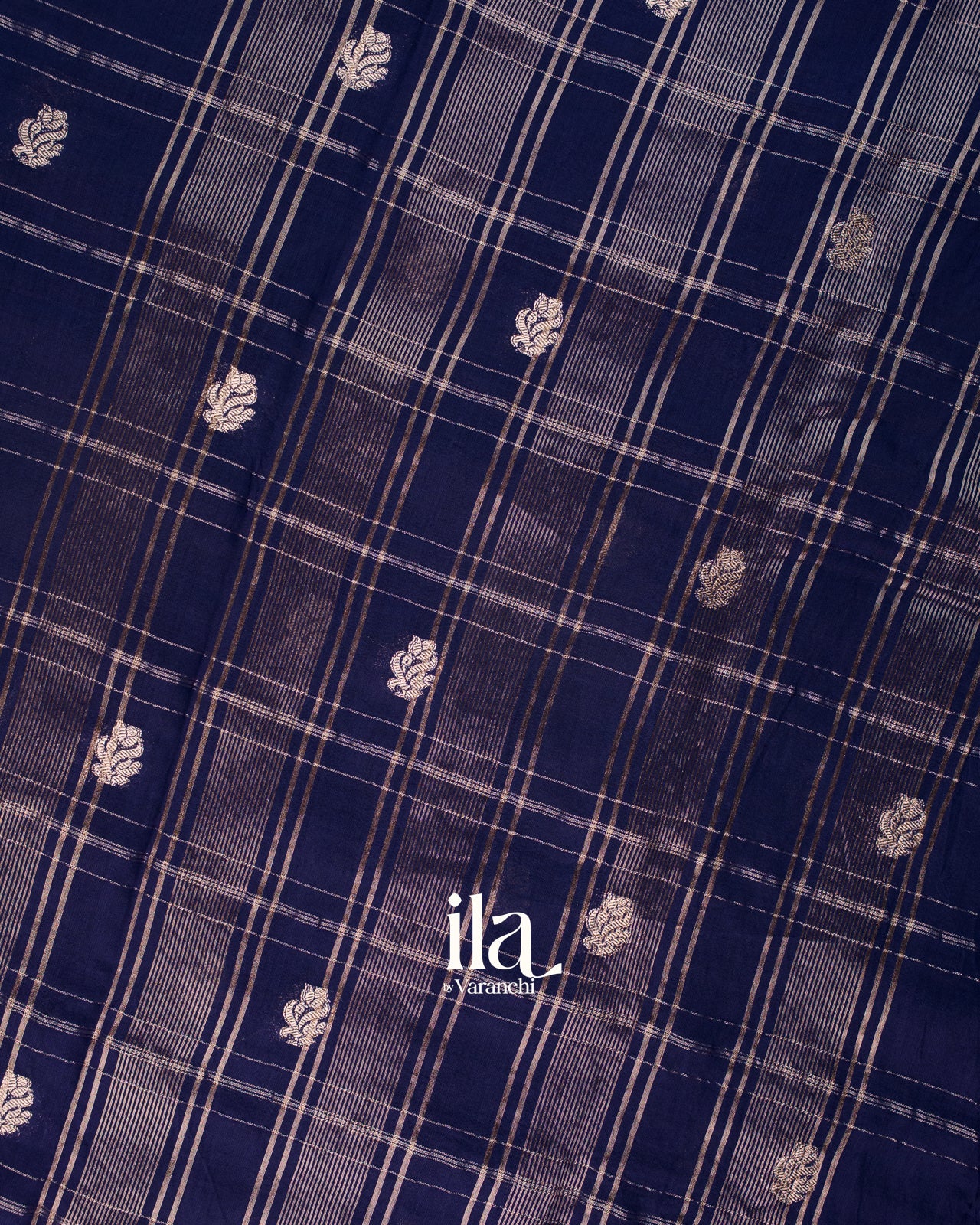 Navy Blue Striped Assam Silk Saree