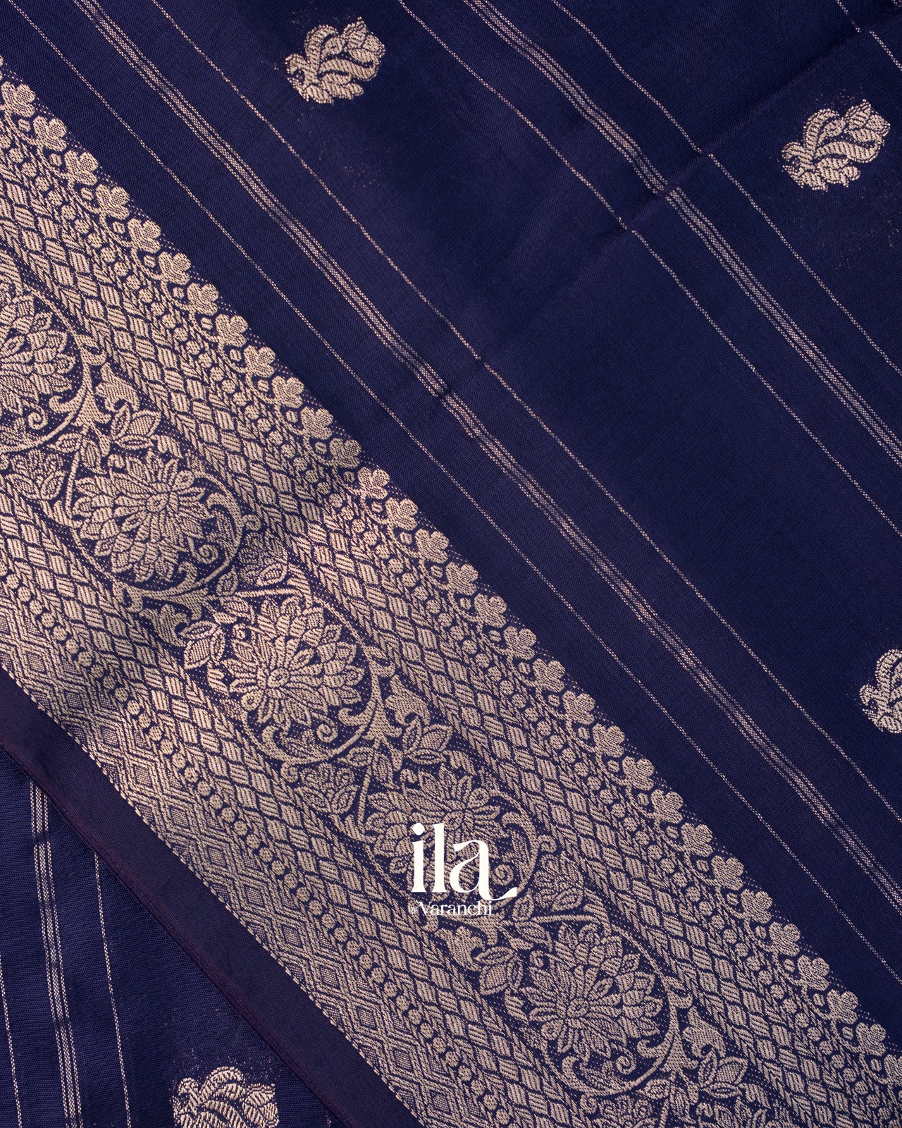Navy Blue Striped Assam Silk Saree