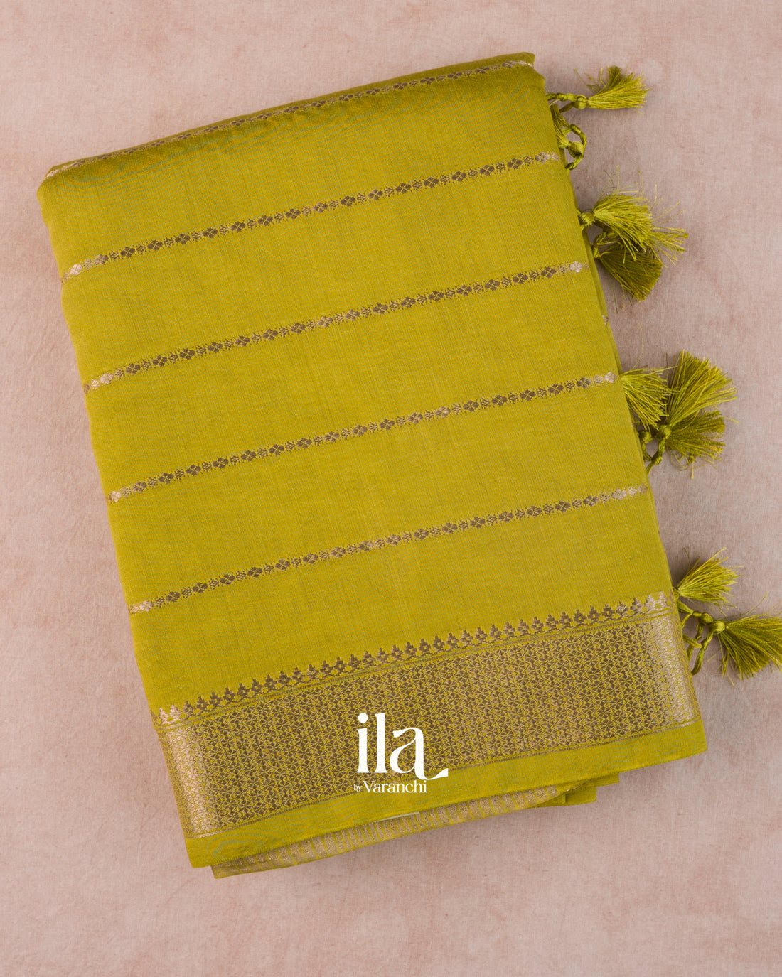 Mehendi Green Striped Assam Silk Saree