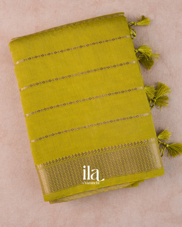Mehendi Green Striped Assam Silk Saree