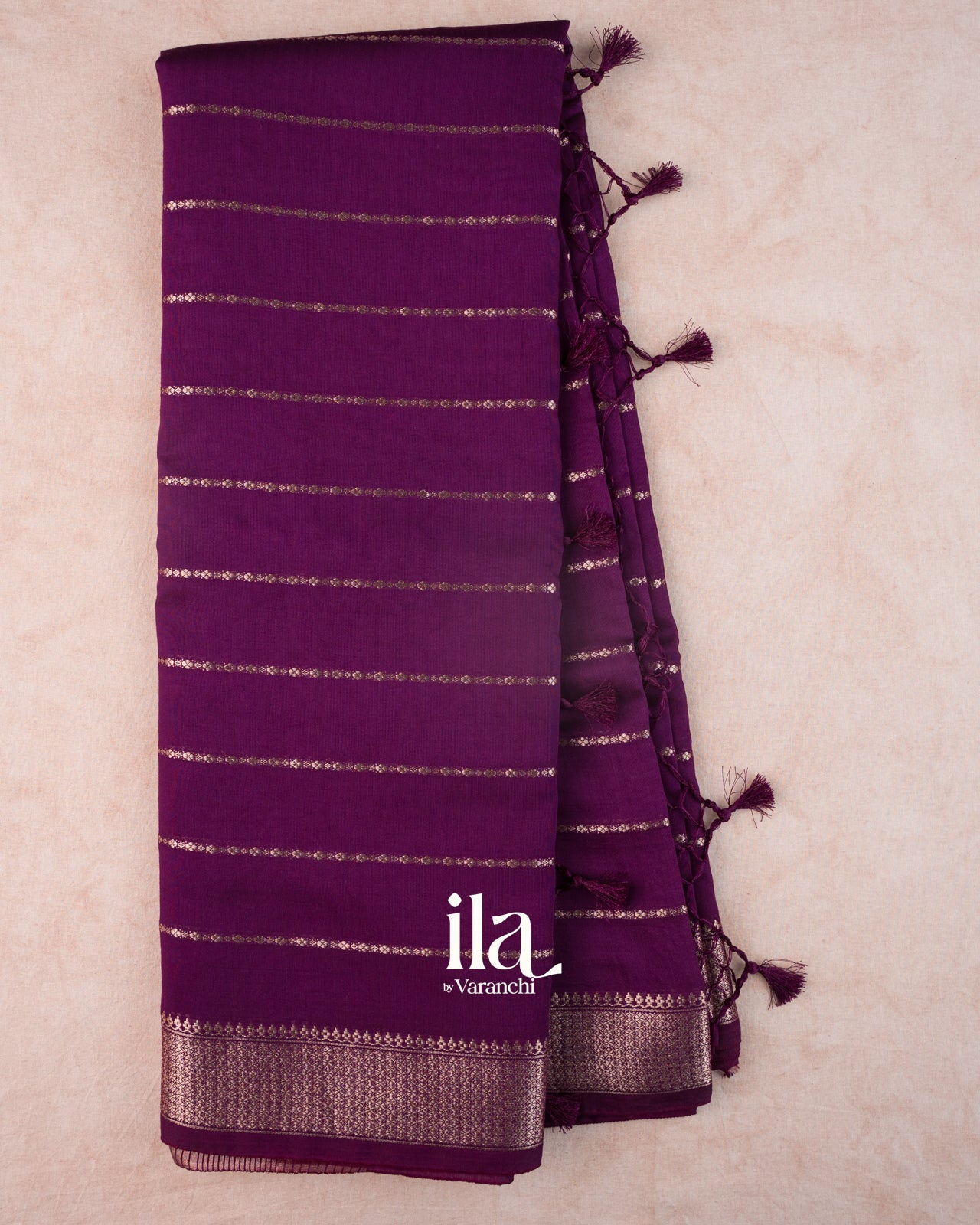 Wine Purple Striped Assam Silk Saree
