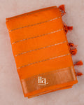 Bright Orange Striped Assam Silk Saree