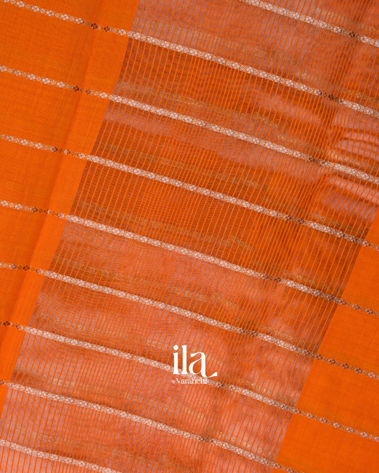 Bright Orange Striped Assam Silk Saree
