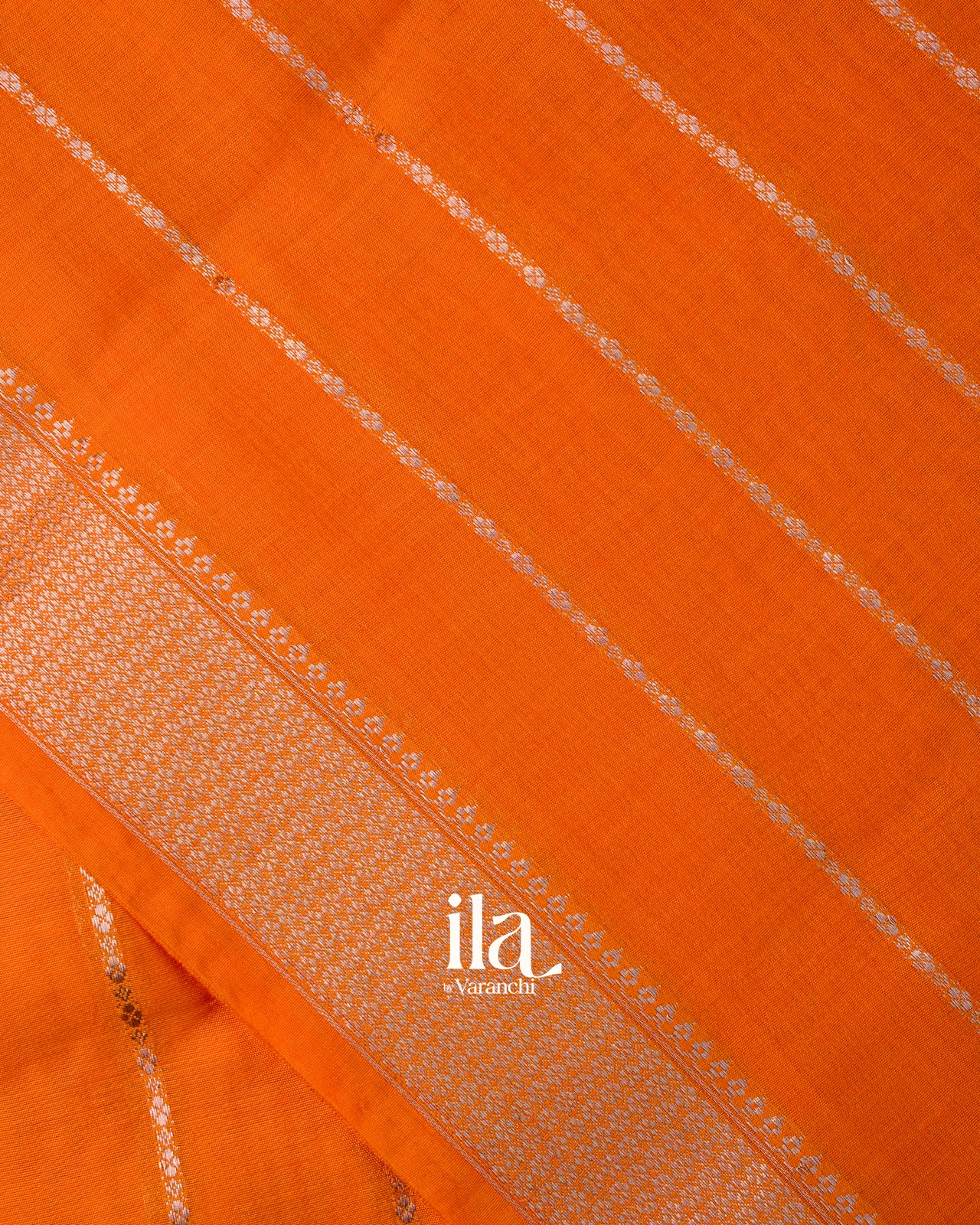 Bright Orange Striped Assam Silk Saree