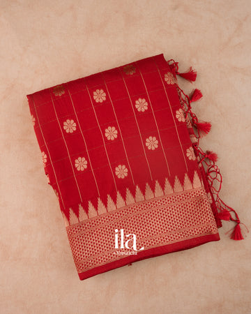 Crimson Red Assam Silk Saree