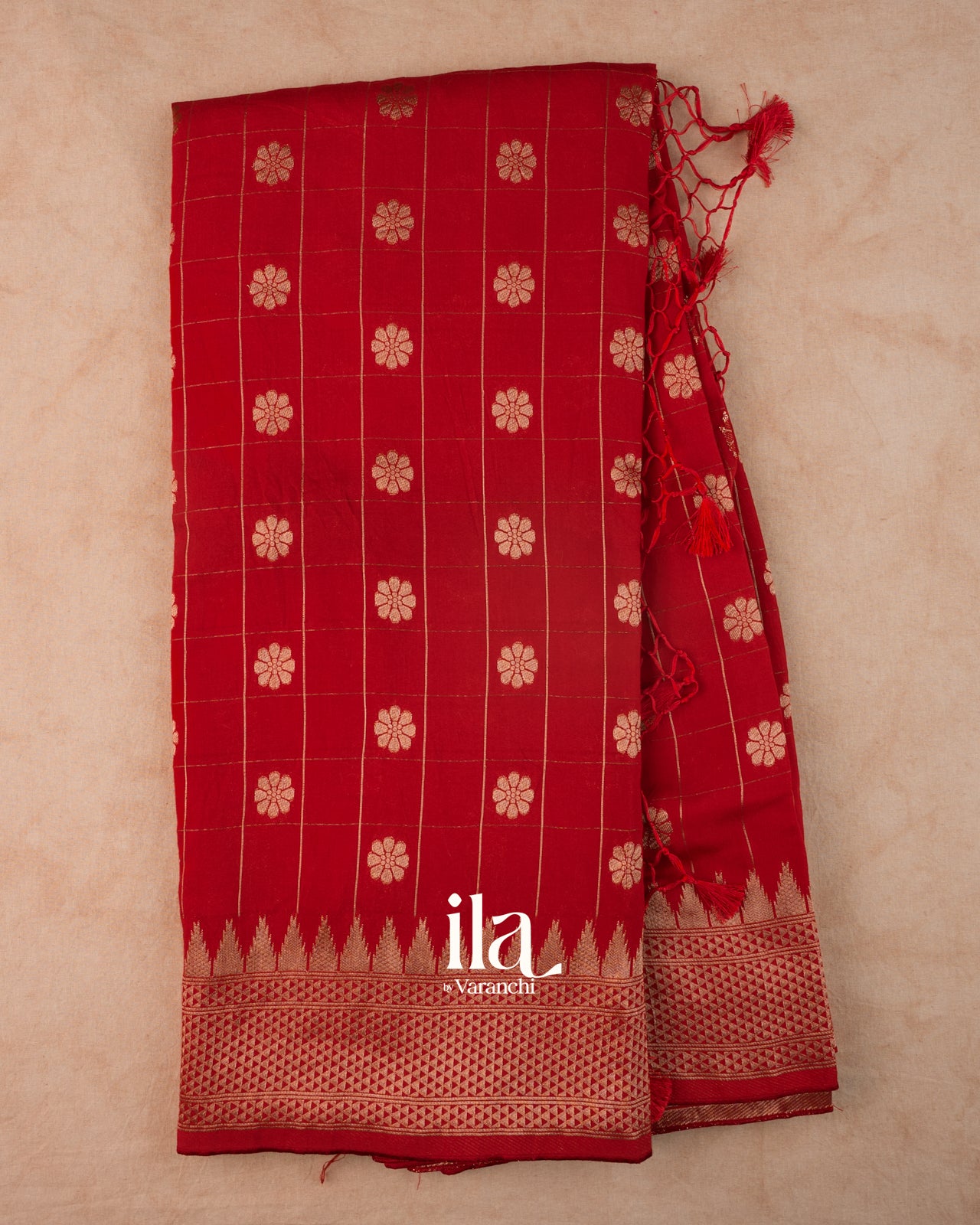 Crimson Red Assam Silk Saree