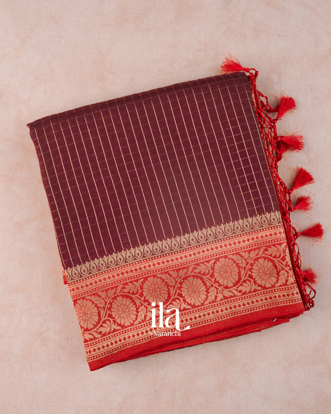 Deep Maroon Checkered Assam Silk Saree