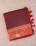 Deep Maroon Checkered Assam Silk Saree