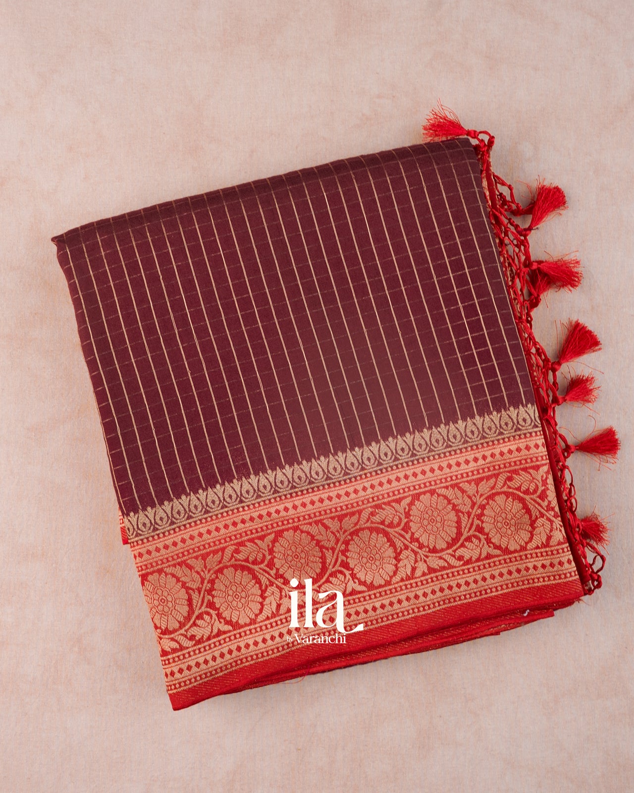 Deep Maroon Checkered Assam Silk Saree