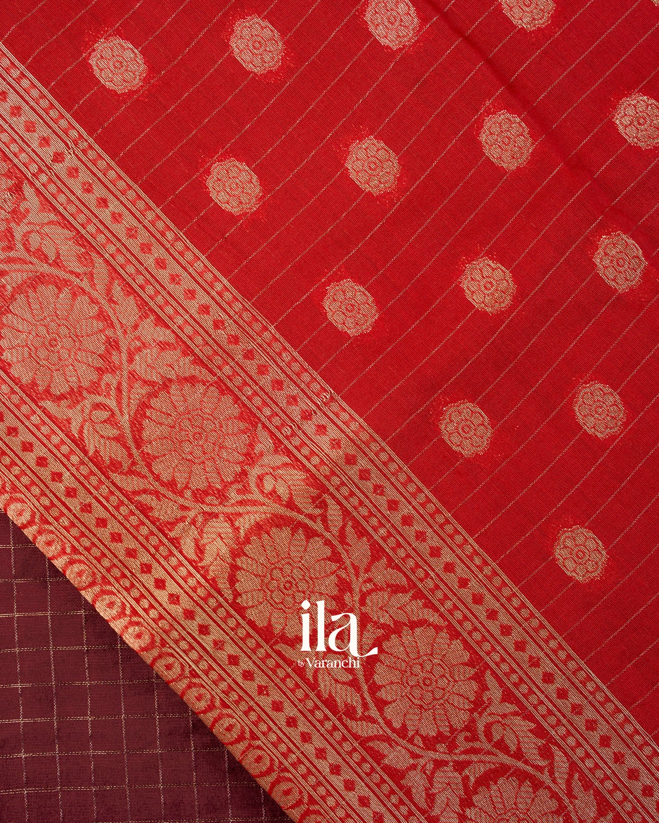 Deep Maroon Checkered Assam Silk Saree