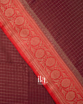 Deep Maroon Checkered Assam Silk Saree