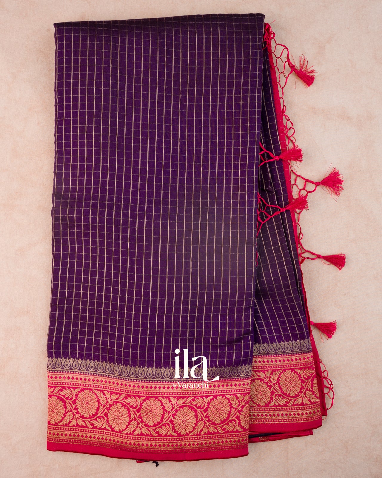 Deep Purple Checkered Assam Silk Saree