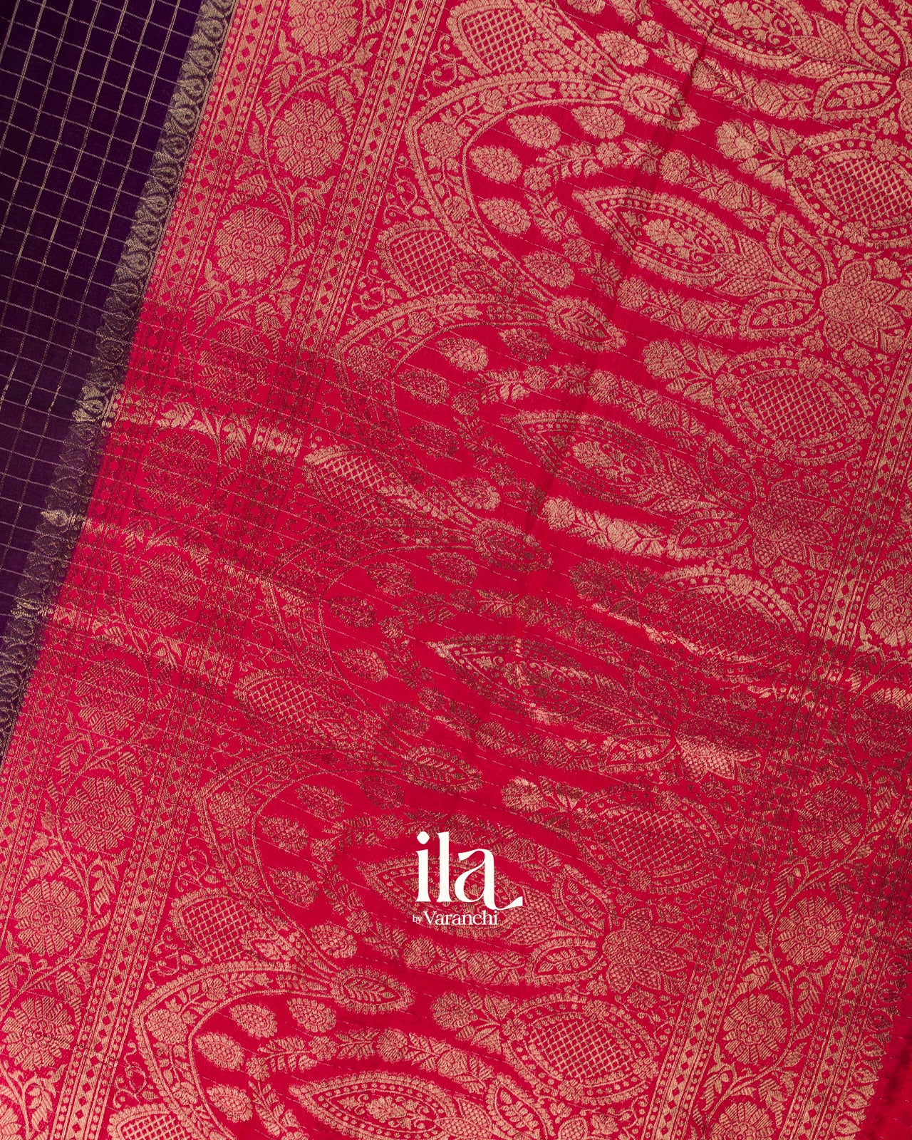 Deep Purple Checkered Assam Silk Saree