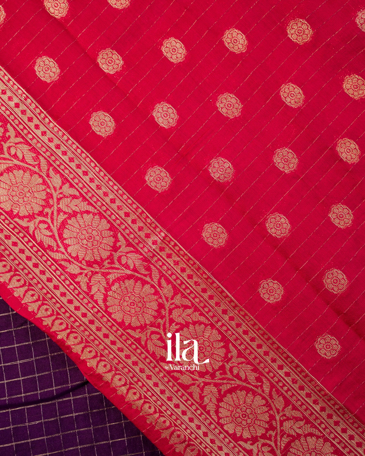Deep Purple Checkered Assam Silk Saree