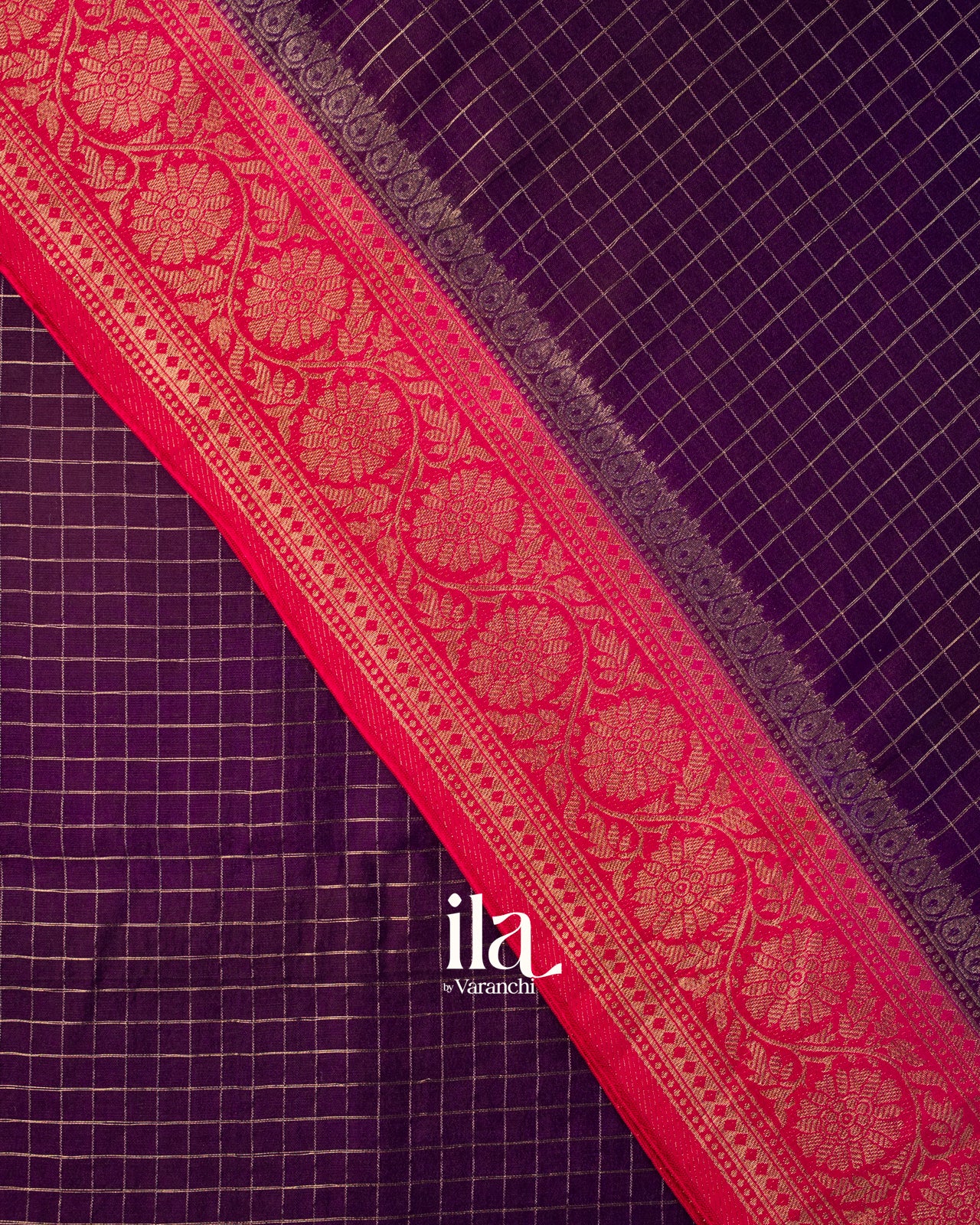 Deep Purple Checkered Assam Silk Saree