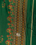 Bottle Green Peacock Printed Chinon Saree