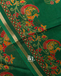 Bottle Green Peacock Printed Chinon Saree