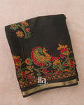 Black Peacock Printed Chinon Saree