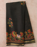 Black Peacock Printed Chinon Saree