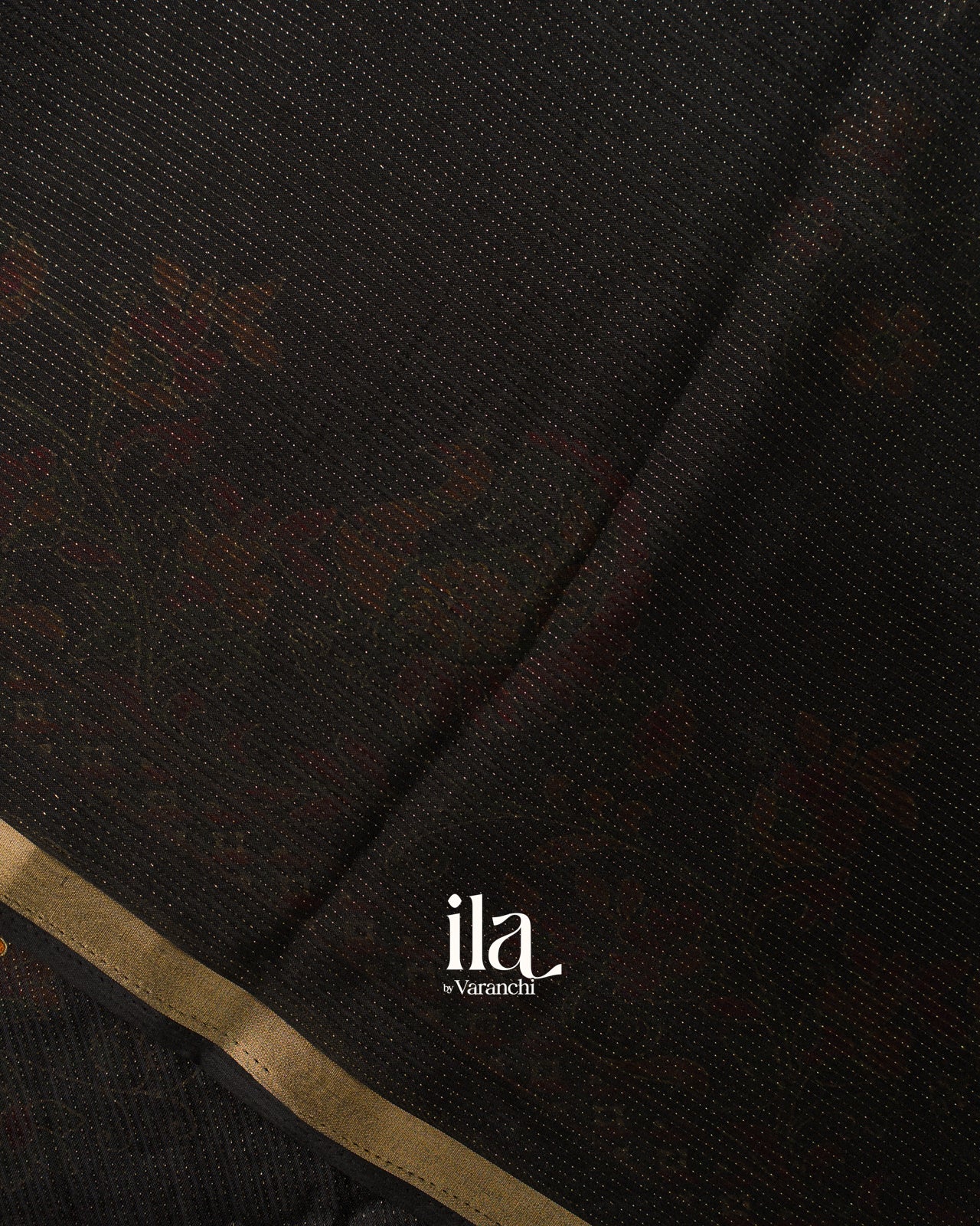 Black Peacock Printed Chinon Saree