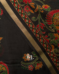 Black Peacock Printed Chinon Saree