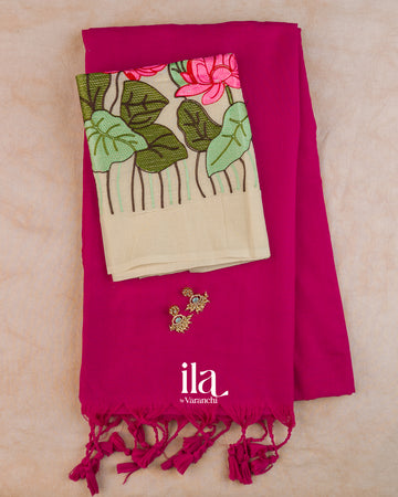 Rani Pink Bengal Khadi Cotton Saree