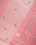 Baby Pink French Knot Embroidered Pure Linen Saree