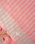 Baby Pink French Knot Embroidered Pure Linen Saree