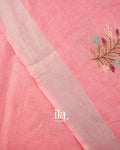 Baby Pink French Knot Embroidered Pure Linen Saree