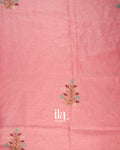 Baby Pink French Knot Embroidered Pure Linen Saree