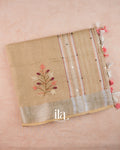 Beige French Knot Embroidered Linen Saree
