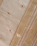 Beige French Knot Embroidered Linen Saree