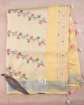 Ivory French Knot Embroidered Pure Linen Saree