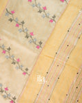 Ivory French Knot Embroidered Pure Linen Saree